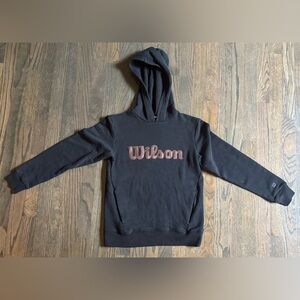 Wilson Black and Brown faux leather Logo unisex kids Hoodie